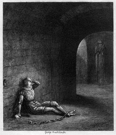1840年、神秘的な人物の登場に驚いたCusbert Cholmondeley 作： George Cruikshank