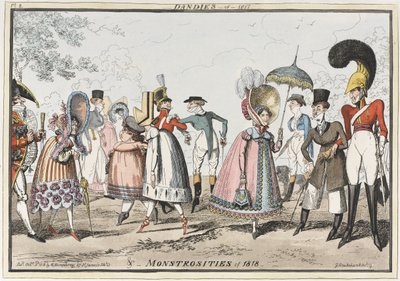 「1817年のダンディと1818年の怪物」、1818年（カラーエッチング） 作： George Cruikshank
