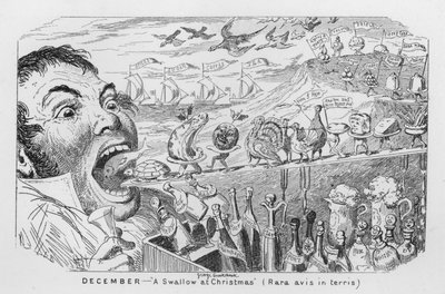 12月、クリスマスのツバメ（エングレービング 作： George Cruikshank