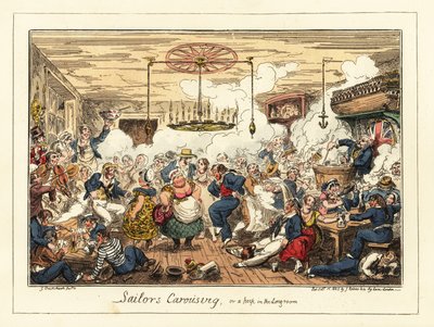 パブで飲んだり踊ったりする英国の船員、ナポレオン時代、1829年（リトグラフ） 作： George Cruikshank
