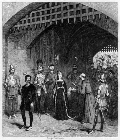 裁判に行く途中でジェーン・グレイに恩赦を与えるフェッケナム、1553 1840 作： George Cruikshank