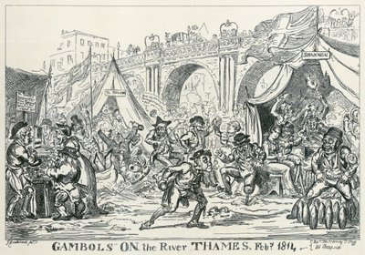 1814年2月、テムズ川でのガンボール」、1814年 作： George Cruikshank