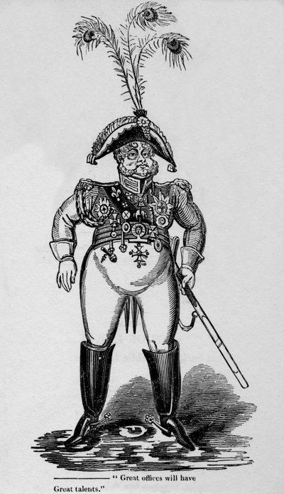 「偉大なオフィスには偉大な才能が宿る」、1819 年。 作： George Cruikshank