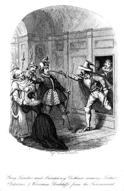 ガイフォークスとハンフリーチェタム、1605年、1841年。 作： George Cruikshank
