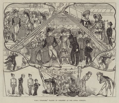 オペラコミックで子供たちが演じるHMSピナフォア 作： George Cruikshank