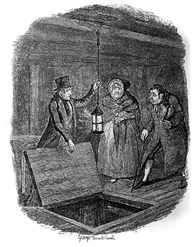 チャールズ・ディケンズ（1812-1870）作『オリバー・ツイスト』（オリヴィエ）の挿絵を、ジョージ・クルイックシャンク（1792-1878）が担当しました。 作： George Cruikshank