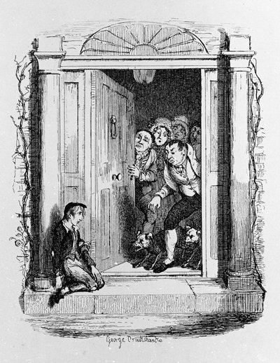 チャールズ・ディケンズ（1812-1870）作『オリバー・ツイスト』（オリヴィエ）の挿絵を、ジョージ・クルイックシャンク（1792-1878）が担当しました。 作： George Cruikshank