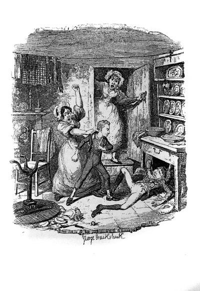 チャールズ・ディケンズ（1812-1870）作『オリバー・ツイスト』（オリヴィエ）の挿絵を、ジョージ・クルイックシャンク（1792-1878）が担当しました。 作： George Cruikshank