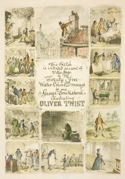 オリバー・ツイスト』タイトルページの挿絵 作： George Cruikshank