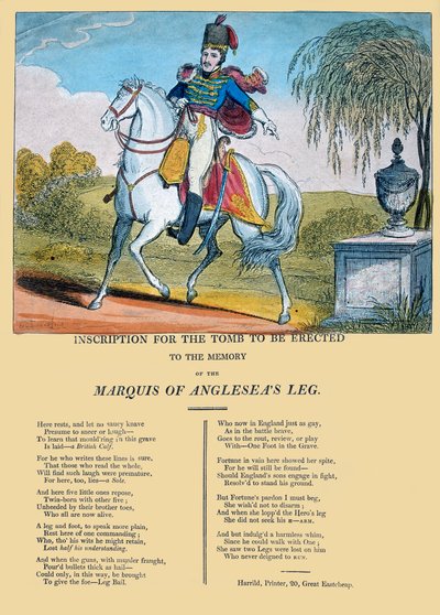 アングルシー侯爵の足の記憶に建てられる墓の碑文、R。ハリルド発行、1815年 作： George Cruikshank