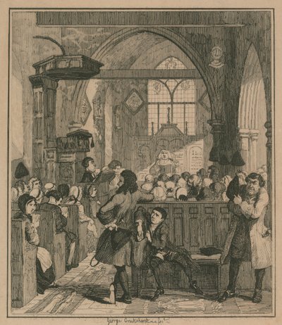 ウィルズデン教会で強盗を犯しているジャックシェパード 作： George Cruikshank