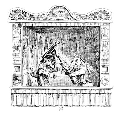 JudyはMr.Punchにその子を連れて行くように促します。 作： George Cruikshank