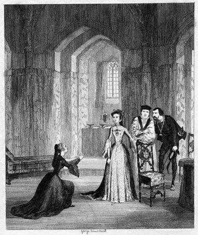 クイーンメリーに夫の命を救うように懇願するジェーングレイ（1554 1840）。 作： George Cruikshank