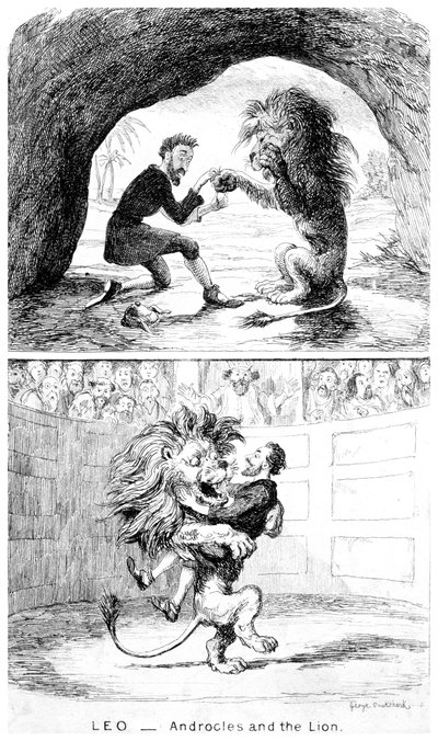レオ-アンドロクルスとライオン、19世紀。 作： George Cruikshank