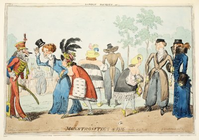 1815年のロンドンダンディまたは怪物、ハイドパーク、パブ。 1835年（手描きの彫刻） 作： George Cruikshank