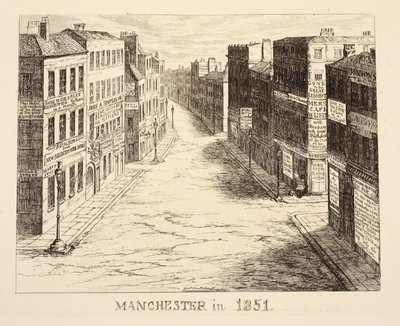 1851年のマンチェスター。1851年から。サンドボーイとミセス夫人の冒険と、ロンドンに来て楽しんだり、素晴らしい展覧会やパブを見たりした家族。 1851 作： George Cruikshank