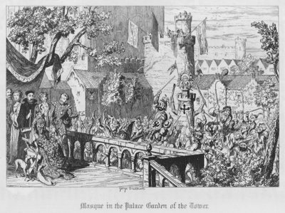 塔の宮殿庭園の仮面劇（エングレービング 作： George Cruikshank