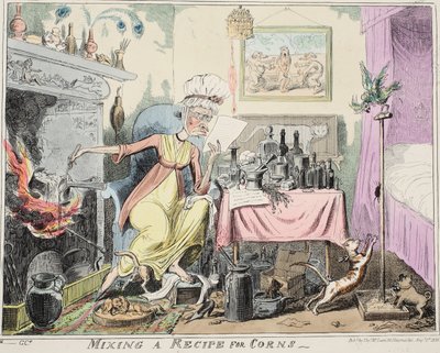トウモロコシのレシピを混ぜる、パブ。 1835年（手描きの彫刻） 作： George Cruikshank