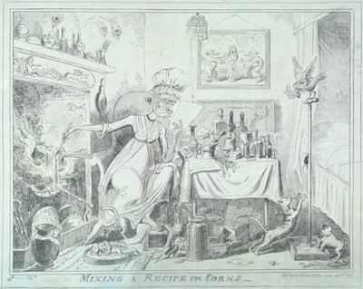「とうもろこしのレシピを混ぜる」、1835 年。 作： George Cruikshank