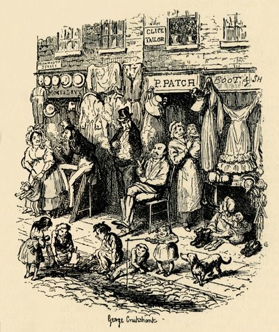 モンマスストリート、ソーホー、ボズによるディケンズスケッチのG.クルークシャンクによるイラスト、1938 作： George Cruikshank
