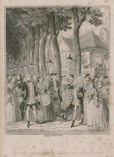 メアリールボーンガーデンで母校に出会うクリプス氏 作： George Cruikshank