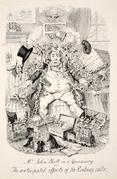 クォンタリーのジョン・ブル氏、または鉄道の呼び出しの予想される効果、パブ。 1845 作： George Cruikshank
