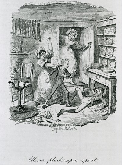 オリバーは精神を駆り立てる、1837 作： George Cruikshank