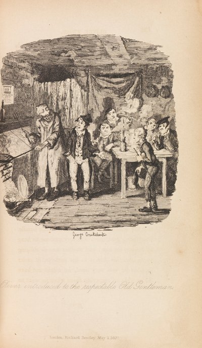 オリバー・ツイストまたは、チャールズ・ディケンズのパリッシュ・ボーイズ・プログレス。 初版、1838年。 作： George Cruikshank