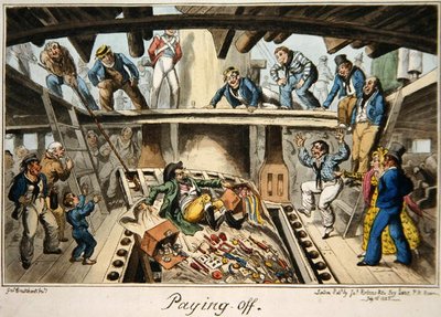 海軍での生活を描いた版画シリーズのイラスト「Paying Off 作： George Cruikshank