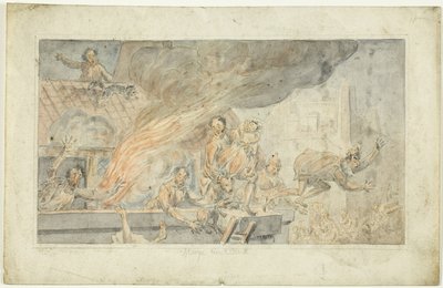 燃え盛るビルから逃げ惑う人々 作： George Cruikshank