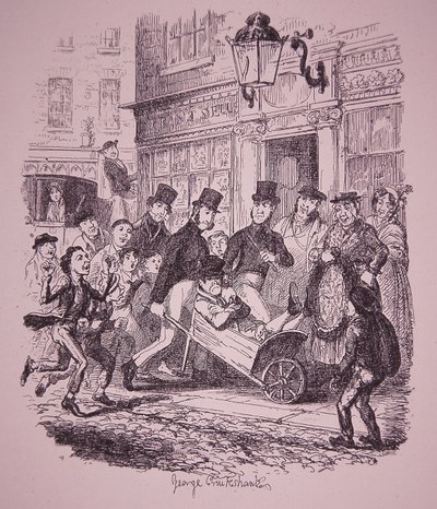 警察に捕らえられたスリ 19世紀初頭（エングレービング 作： George Cruikshank