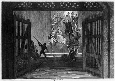 エリザベス王女は囚人としてロンドン塔に1554年1840年に連れて行きました。 作： George Cruikshank