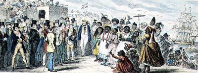 女性の海外移住の効果を示す手彩色エッチング 作： George Cruikshank