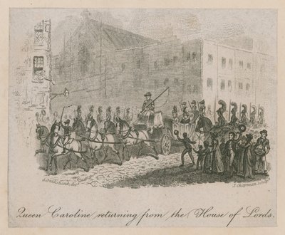 貴族院から戻ってきたキャロライン女王 作： George Cruikshank