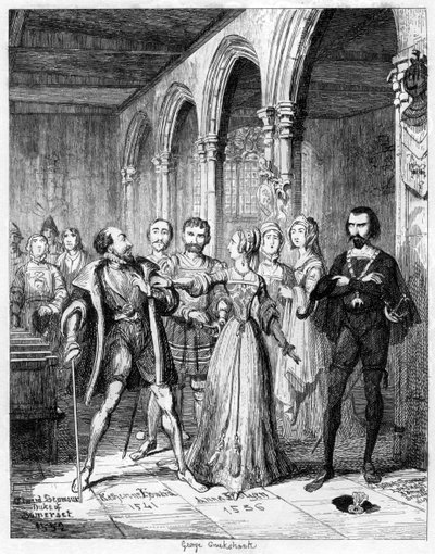 ノーサンバーランドとサイモンレナードの間に介在するジェーン女王、1553年1840年。 作： George Cruikshank