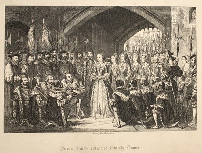 ロンドン塔のパブからクイーンジェーンズタワーへの入り口。 1840 作： George Cruikshank