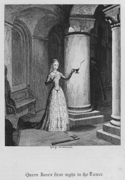 ジェーン王妃の塔での最初の夜（エングレービング 作： George Cruikshank