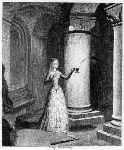 ジェーン女王、タワーでの最初の夜、1553 1840 作： George Cruikshank