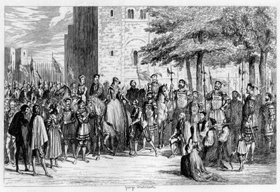 クイーンメリーがタワーグリーンで捕虜を受け入れる1553 1840 作： George Cruikshank