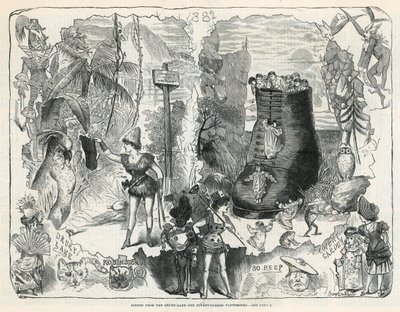 Drury LaneとCovent Garden Pantomimesのシーン 作： George Cruikshank