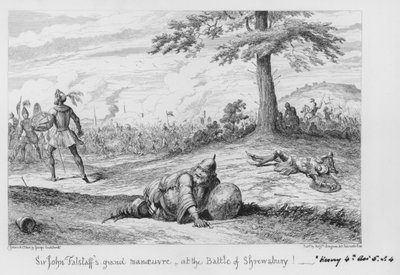 シュルーズベリーの戦いでのジョンファルスタッフ卿の壮大な操縦！ 作： George Cruikshank