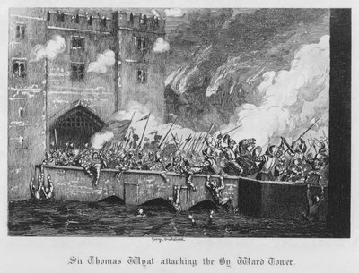 バイ・ワード・タワーを攻撃するトーマス・ワイアット卿（彫刻 作： George Cruikshank
