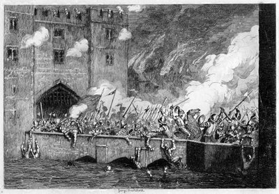 バイワードタワーを攻撃するトーマスワイアット卿、1554 1840。 作： George Cruikshank