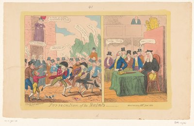 英国の国内政治に関する漫画、1820 年 聖徒の迫害 作： George Cruikshank