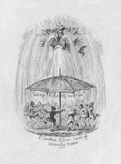 聖スウィーティンパトロンサンアンブレラメーカーズ、1829年 作： George Cruikshank