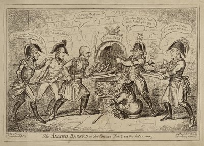 4月1日に出版された「連合国のパン屋さん」または「コルシカ島の穴の中のガマ」。 作： George Cruikshank