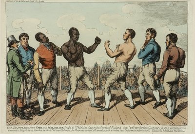 クリッブとモリノーの戦い」（カラー銅版画 作： George Cruikshank