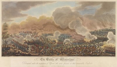 ウォータールーの戦い、「ウォータールーの戦いの歴史的記述」、1817年（アクアチント色） 作： George Cruikshank