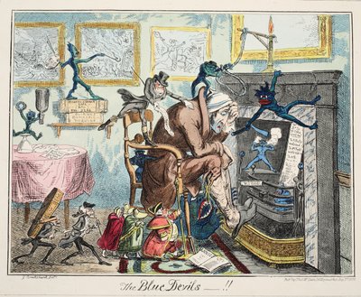 ブルーデビルズ、パブ。 1835年（手描きの彫刻） 作： George Cruikshank
