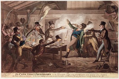 ケイトストリートの陰謀、パブ。 G.ハンフリーによる、1820年3月9日（カラーリソ） 作： George Cruikshank